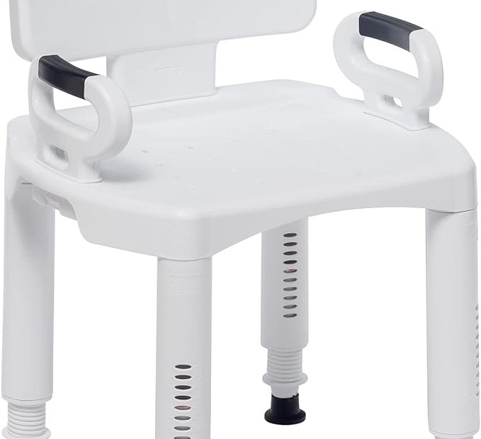 Drive Medical Rtl12505 Handicap Bathroom Bench With Back And Arms, White